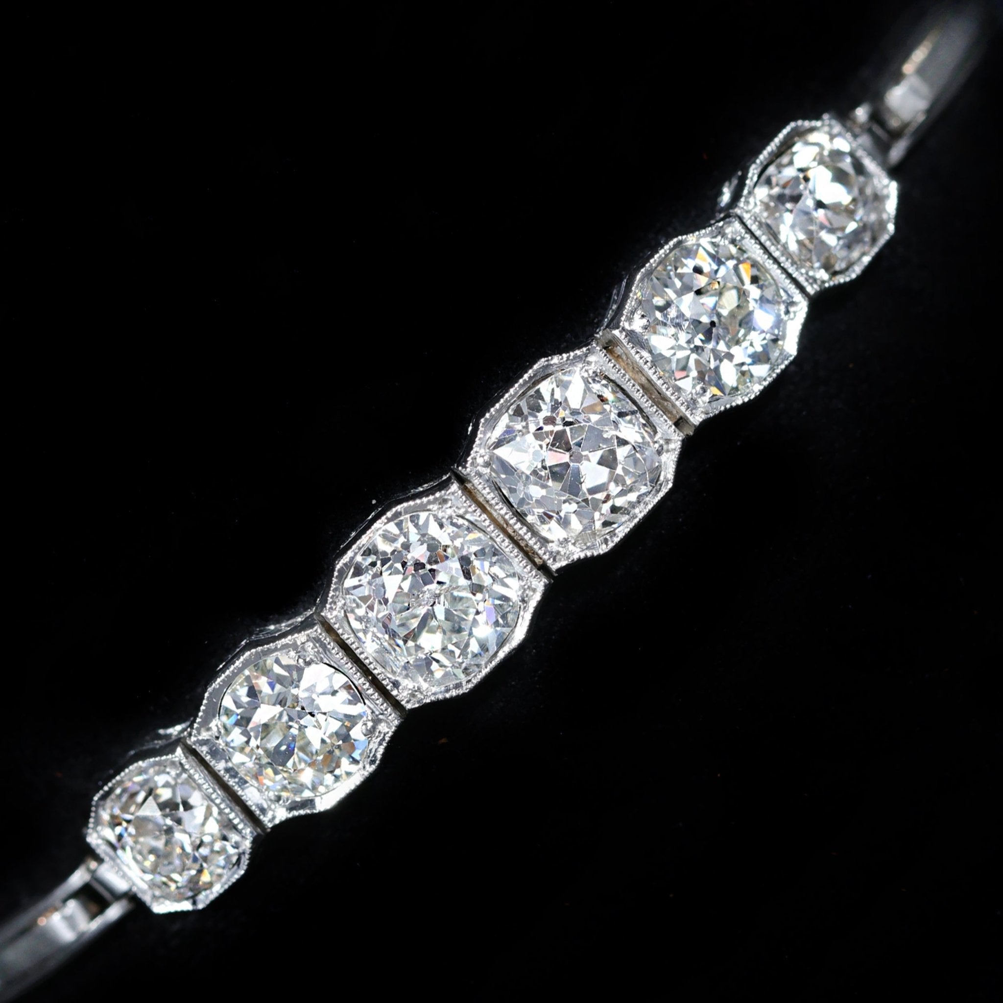 Art Deco 18K White Gold 5.50 CTW Old European Cut Diamond Bracelet - Walton's Jewelry