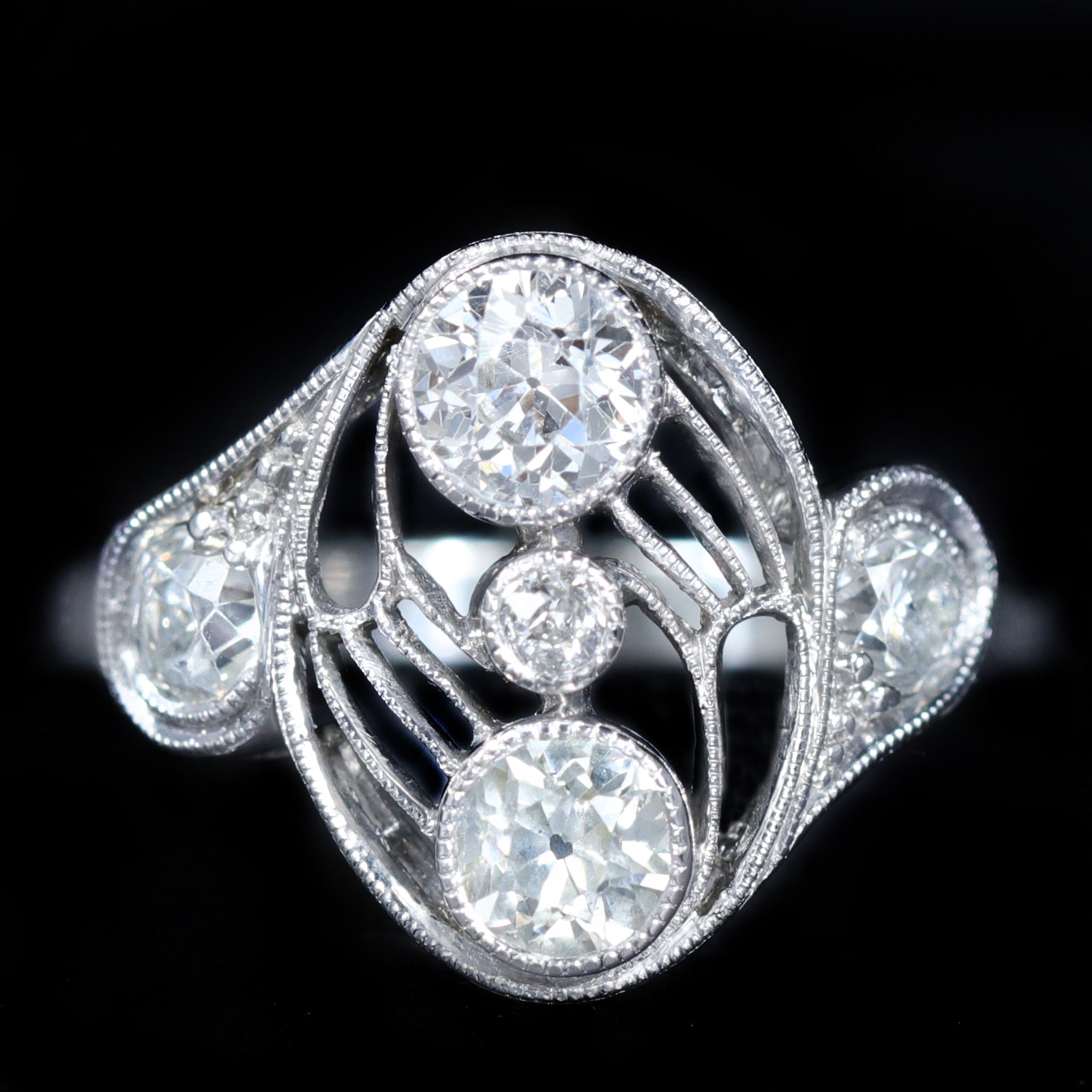 Art Deco Platinum 1.05 CTW Diamond Filigree Ring