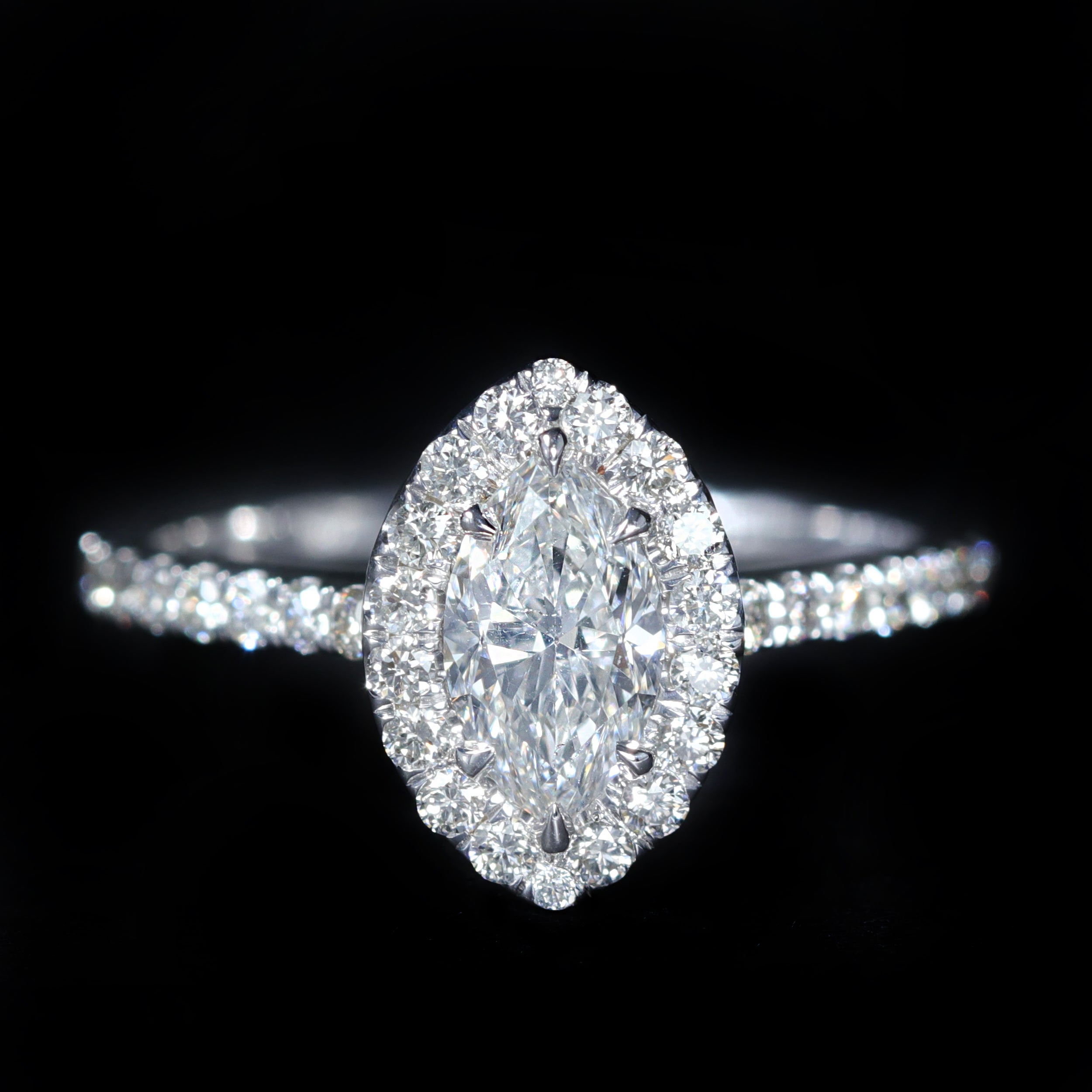 14K White Gold GIA 0.75 Carat Marquise Cut Diamond Halo Engagement Ring