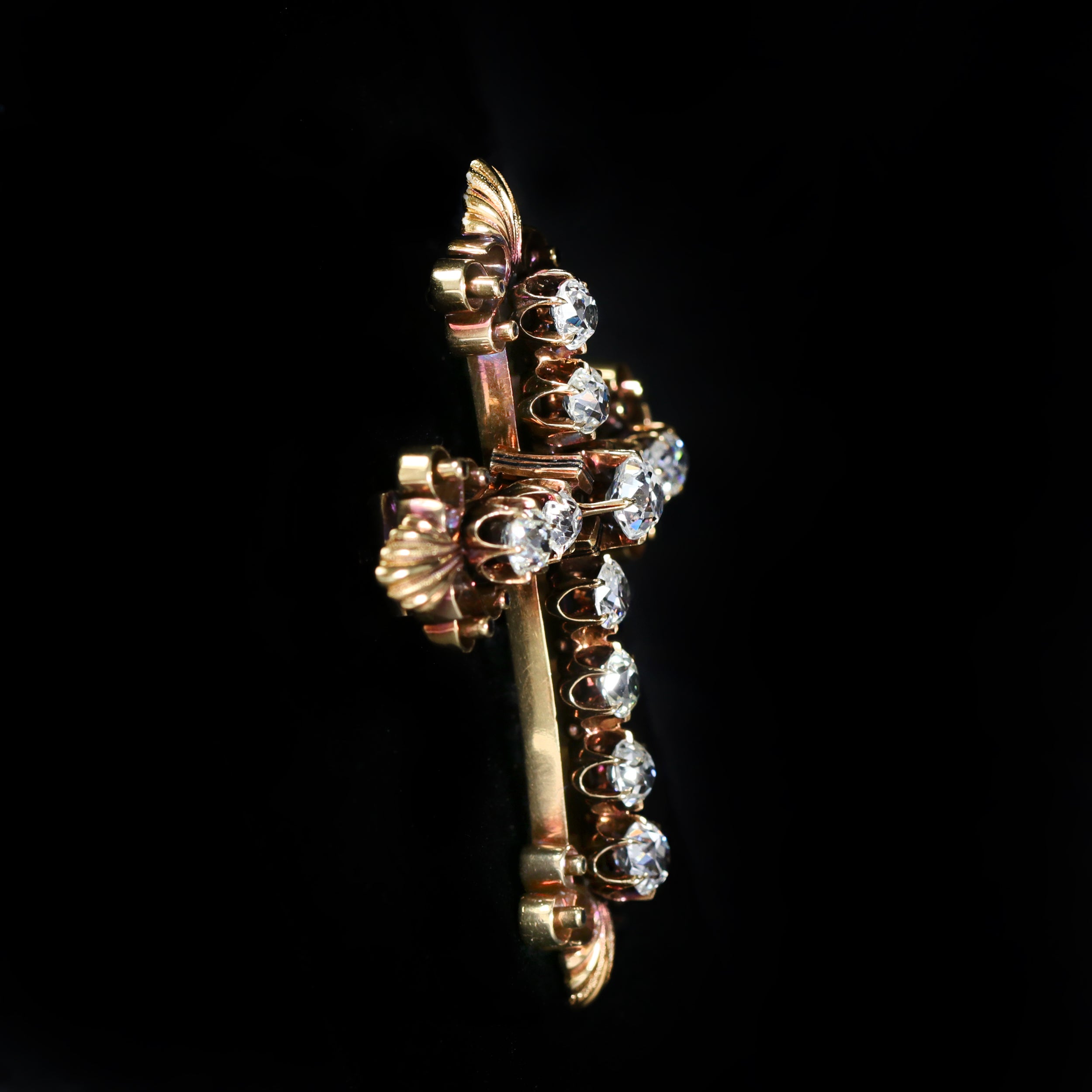 Victorian 3.00 CTW Old Mine Cut Diamond Cross Brooch