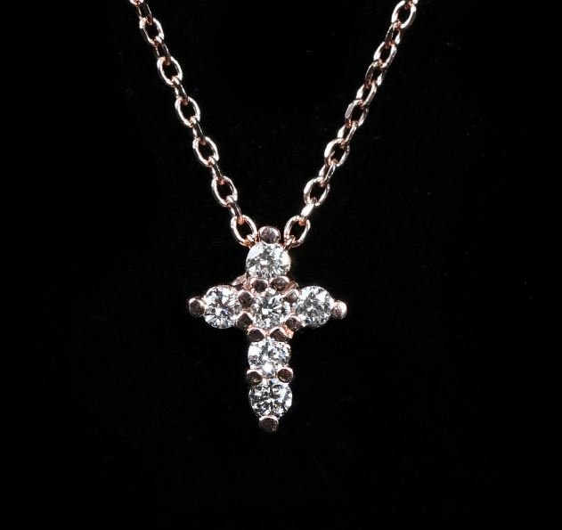 14K Rose Gold 0.11 CTW Diamond Cross Necklace - Walton's Jewelry