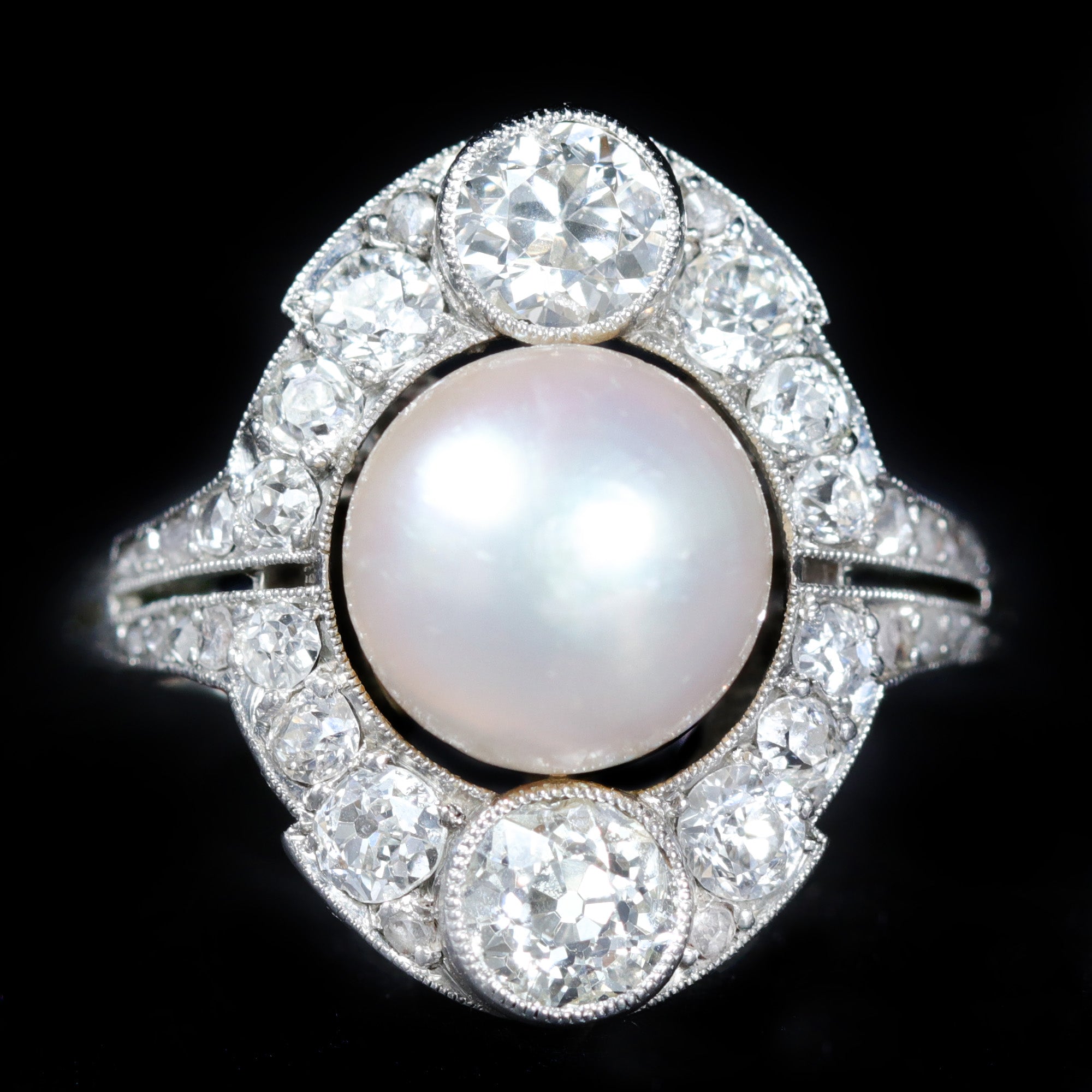 Edwardian Platinum Pearl and Diamond Ring