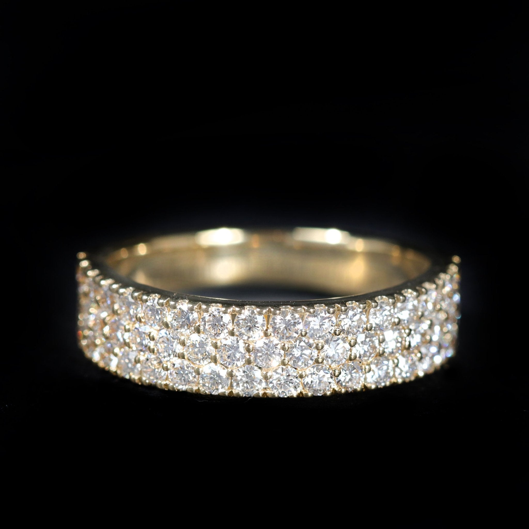 18K Yellow Gold 1.16 CTW Three Row Pavé Diamond Band - Walton's Jewelry