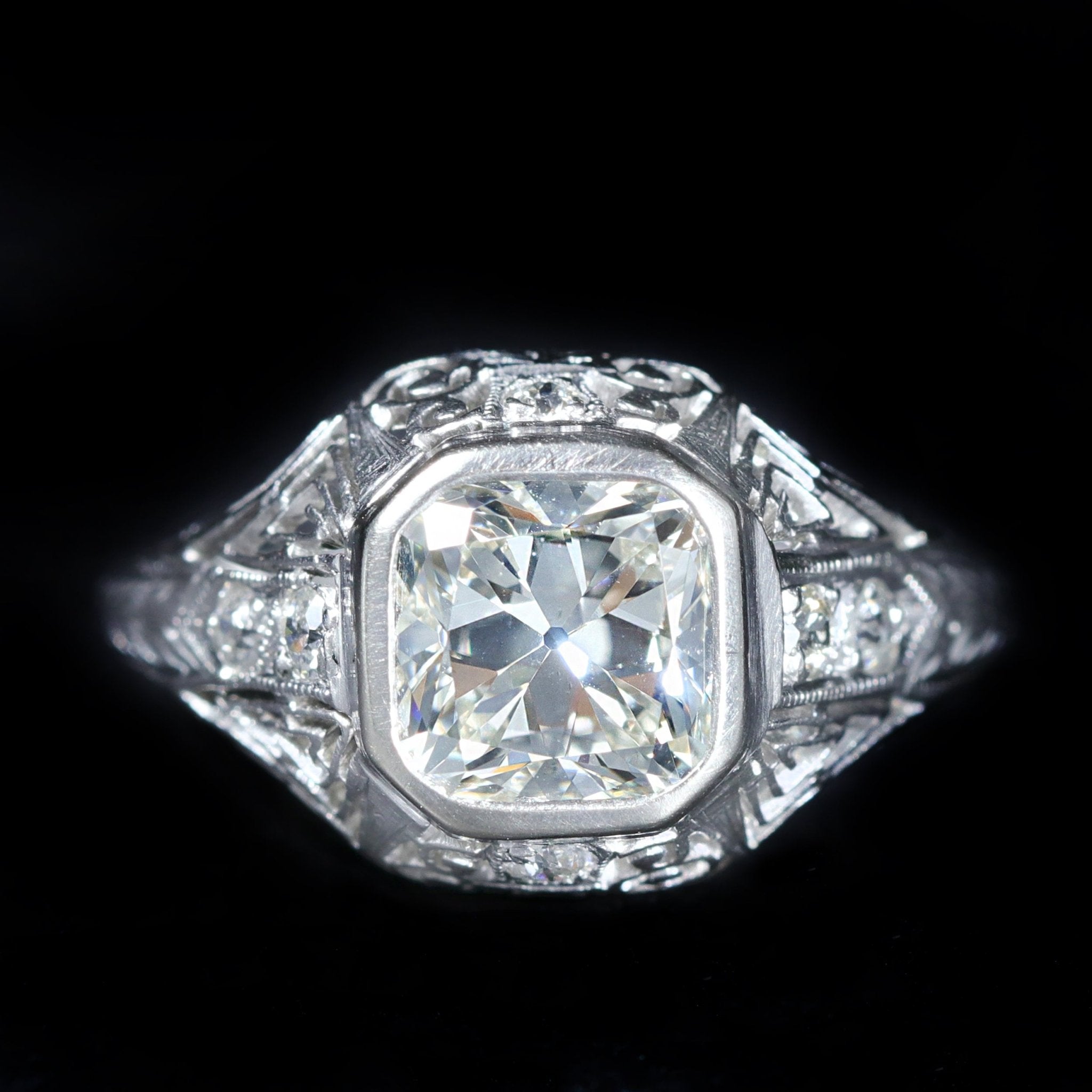 Art Deco Restoration 1.82 Carat Old Mine Cut Diamond Engagement Ring - Walton's Jewelry