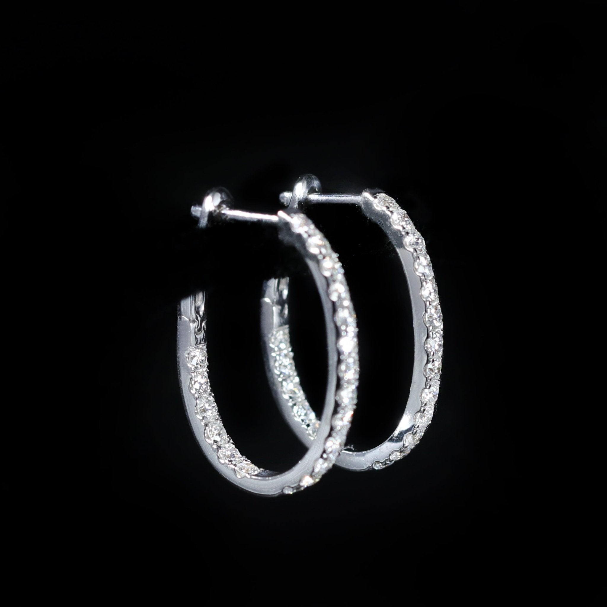 14K White Gold 1.24 CTW Diamond Oval Inside - Out Hoop Earrings - Walton's Jewelry