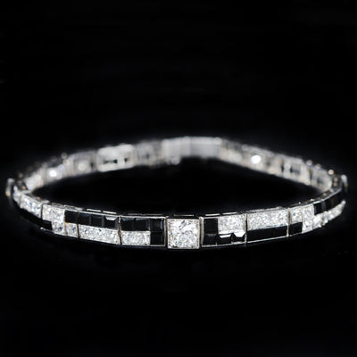 Art Deco Platinum Diamond and Black Onyx Bracelet