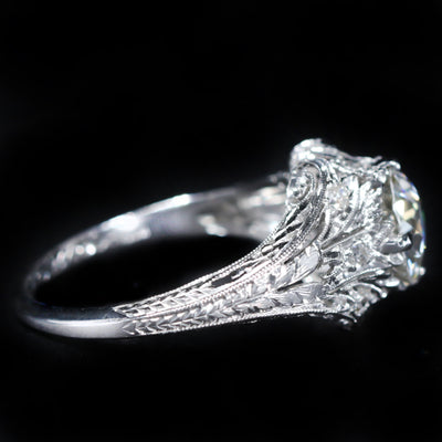 Art Deco Platinum 1.32 Carat Old European Cut Diamond Engagement Ring