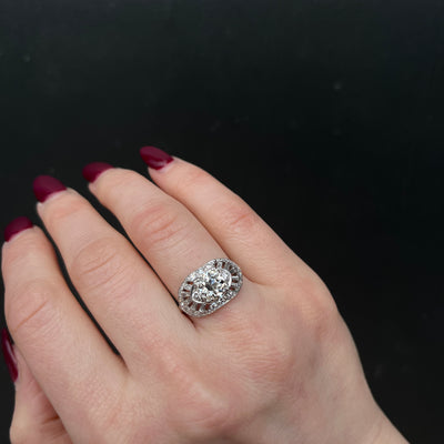 Art Deco 1.39 Carat Old European Cut Diamond Engagement Ring