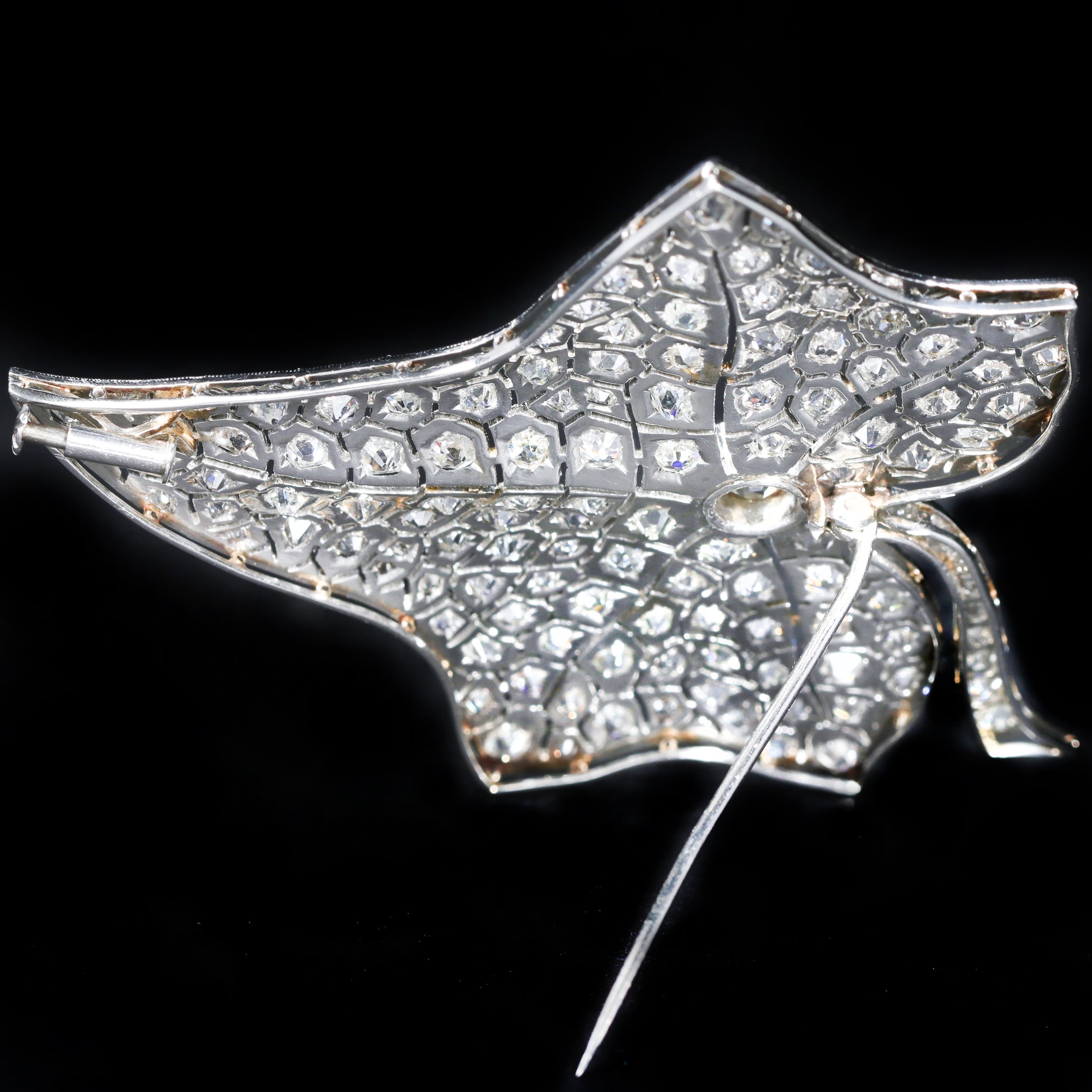 Art Deco 7.25 CTW Old Mine Cut Diamond Ivy Leaf Brooch