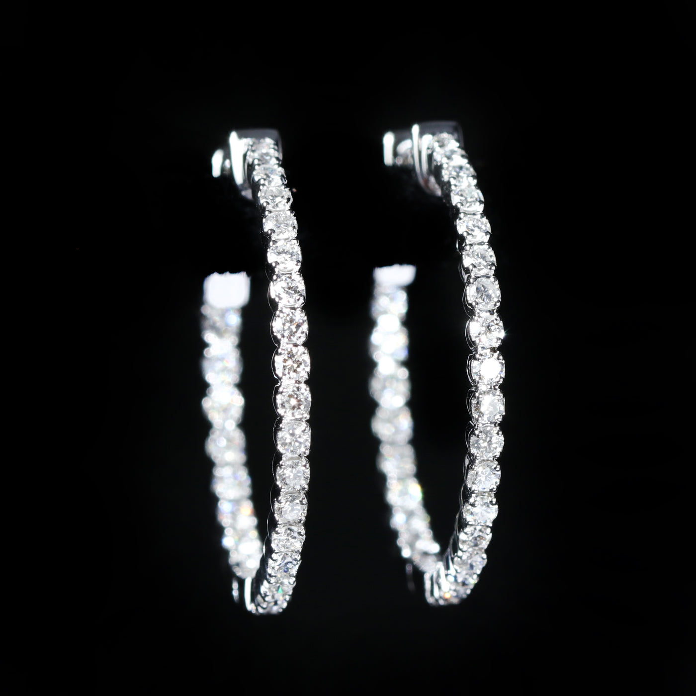 14K White Gold 0.80 CTW Diamond Round Inside Out Hoop Earrings