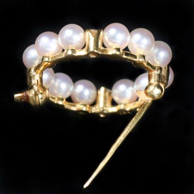 Estate 18K Yellow Gold Pearl and Diamond Brooch