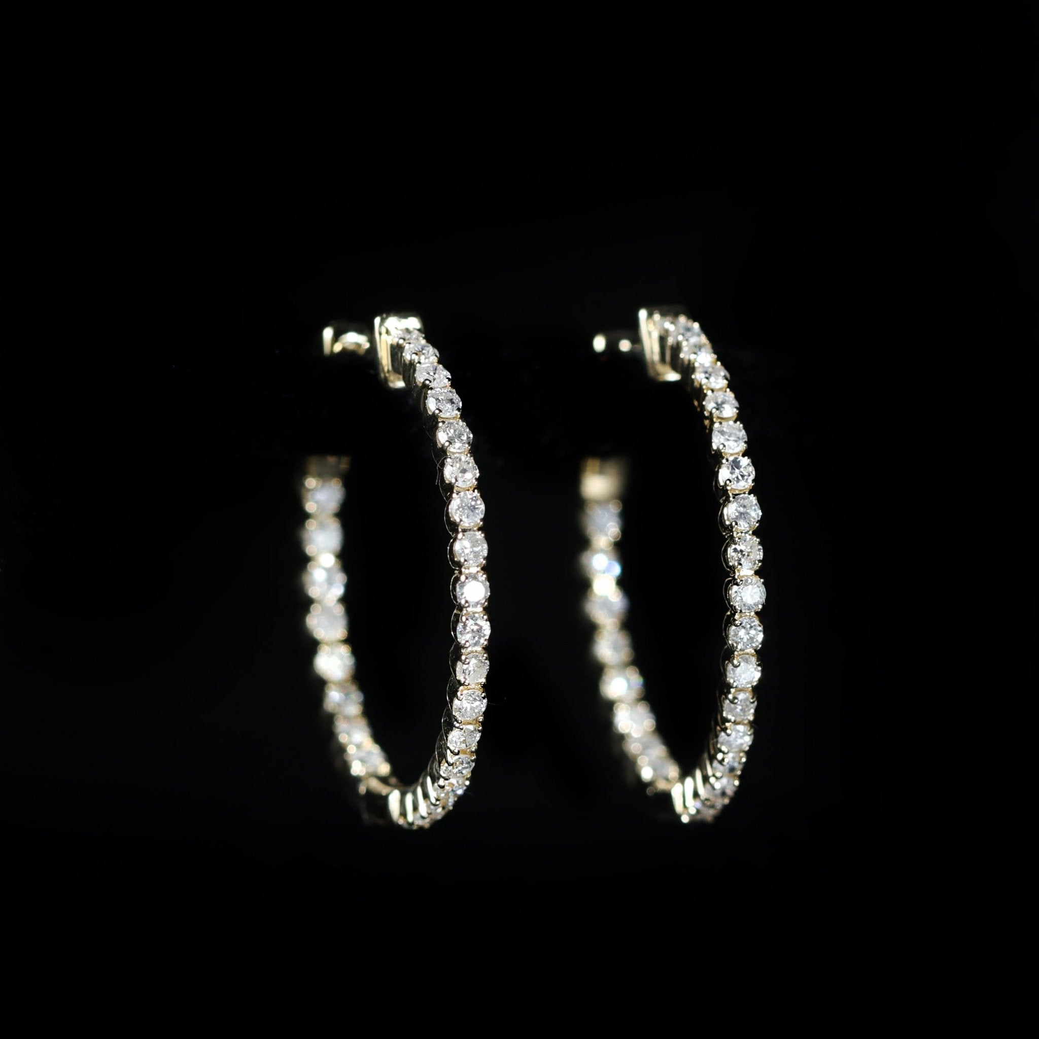 14K Yellow Gold 0.84 CTW Diamond Round Inside - Out Hoop Earrings - Walton's Jewelry
