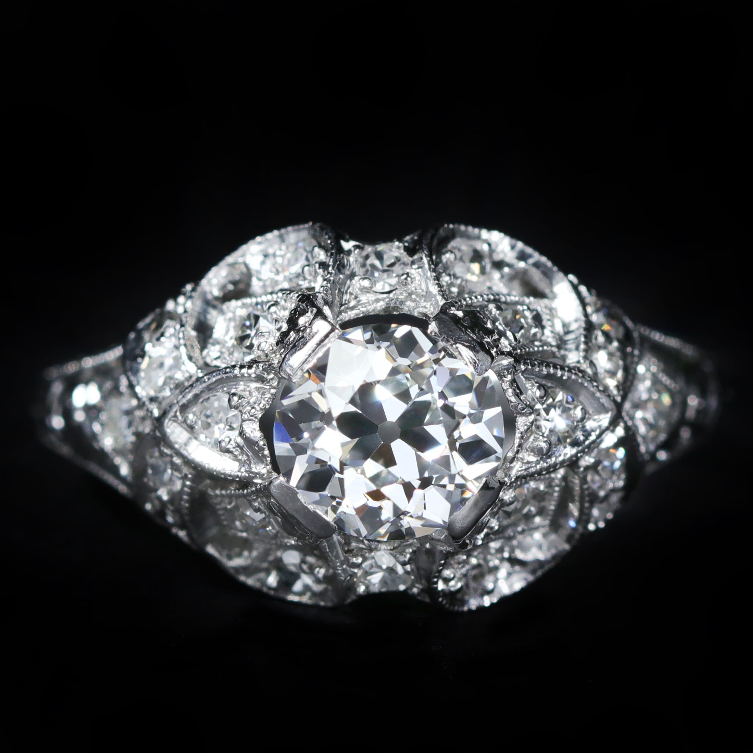 Art Deco Platinum 1.01 Carat Old European Cut Diamond Engagement Ring