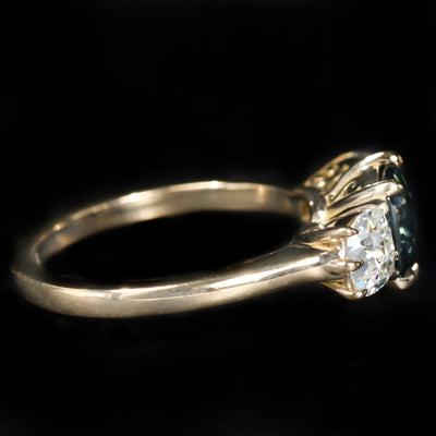 18K Yellow Gold AGL 1.74 Carat No Heat Sapphire and Diamond Ring