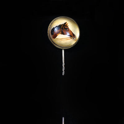 Victorian 14K Yellow Gold Essex Crystal Reverse Intaglio Horse Stick Pin