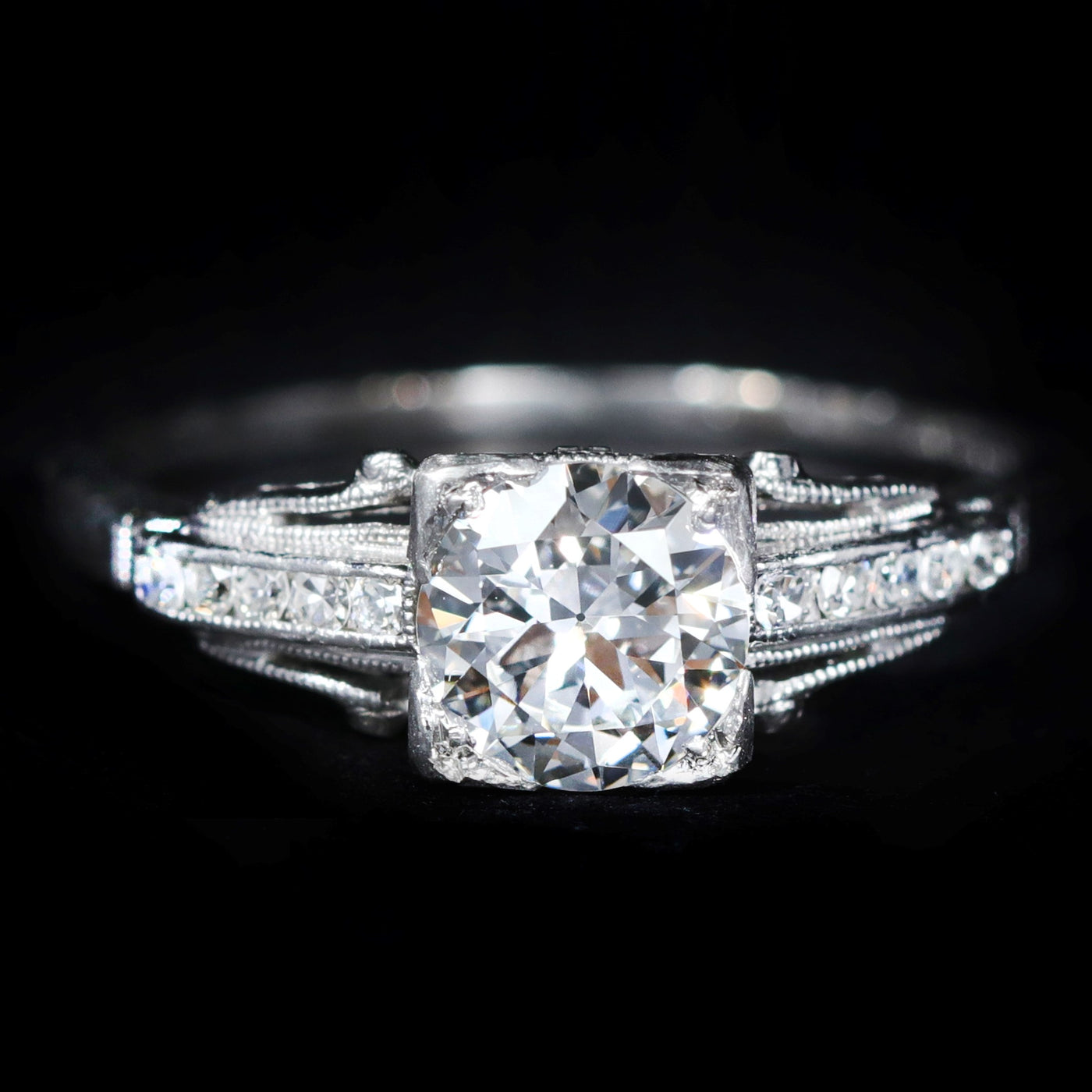 Art Deco Platinum 1.03 Carat Old European Cut Diamond Engagement Ring