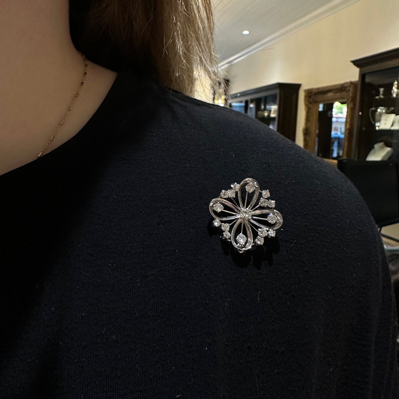 1950's Platinum 1.37 Carat Diamond Floral Brooch/Pendant