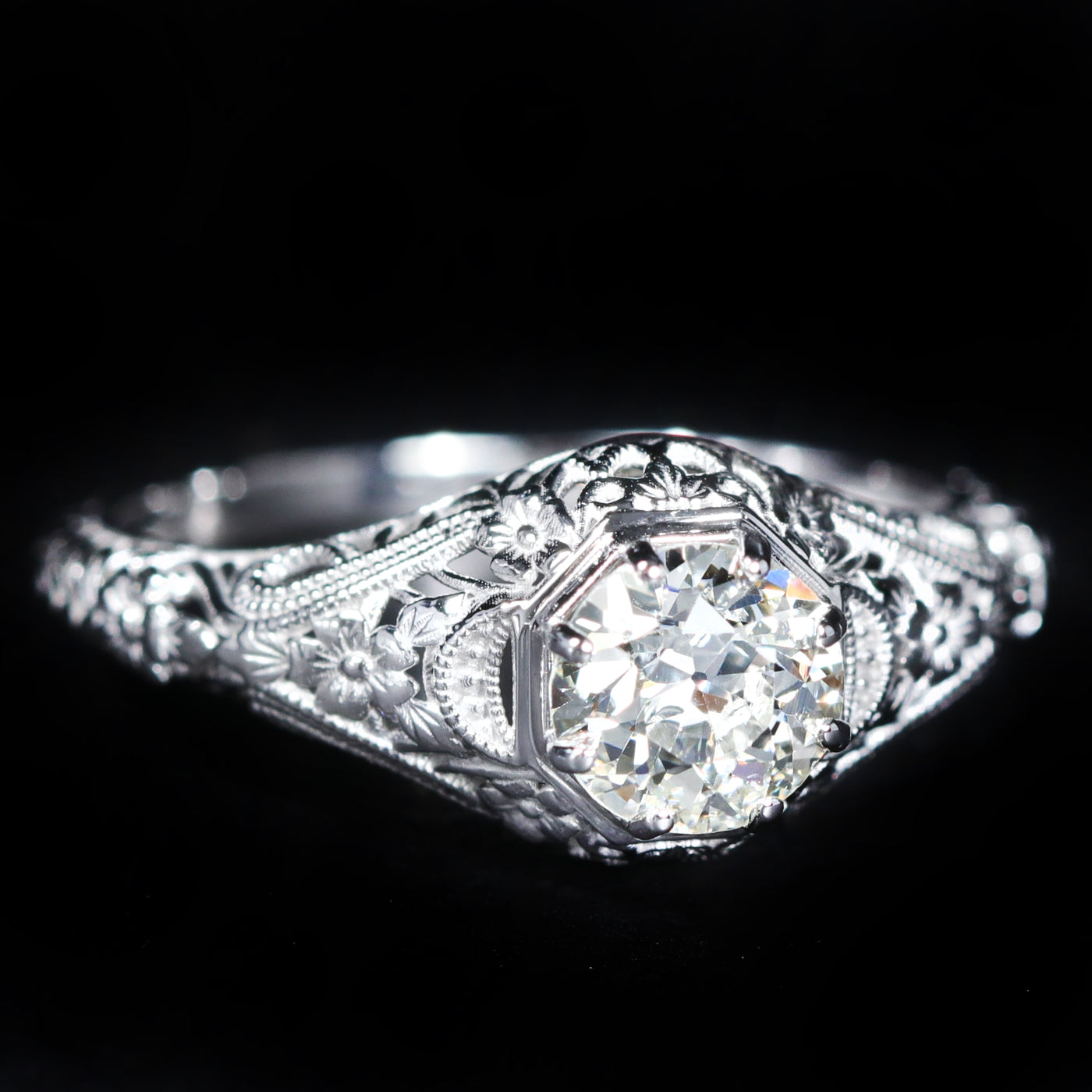 Estate 0.80 Carat Old European Cut Diamond Engagement Ring