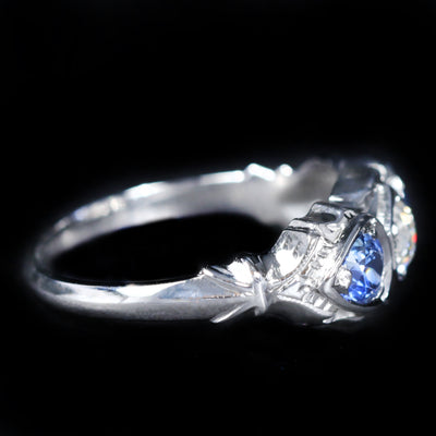 Estate 0.20 Carat Old Mine Cut Diamond and Sapphire Ring