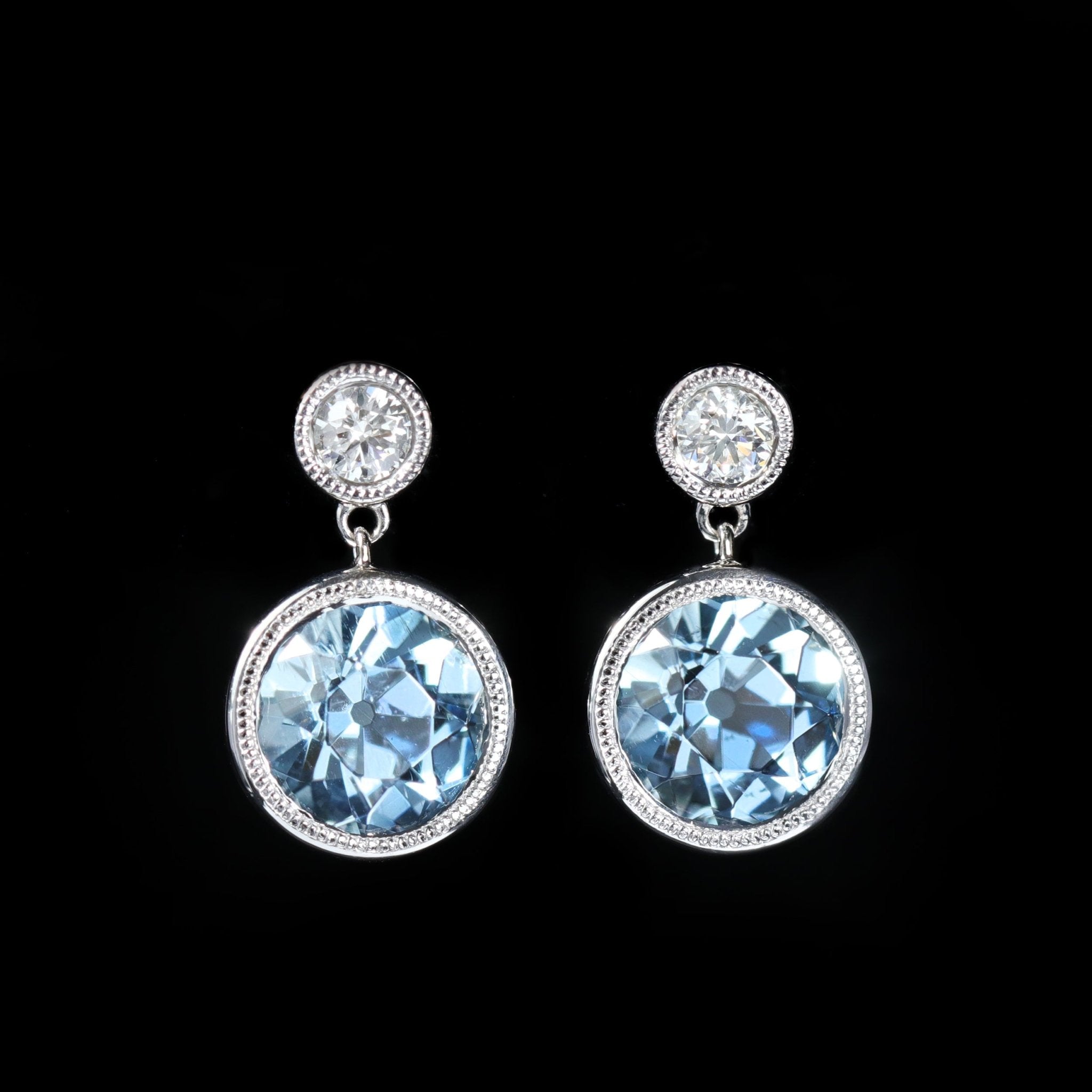 18K White Gold Aquamrine and Diamond Dangle Earrings - Walton's Jewelry