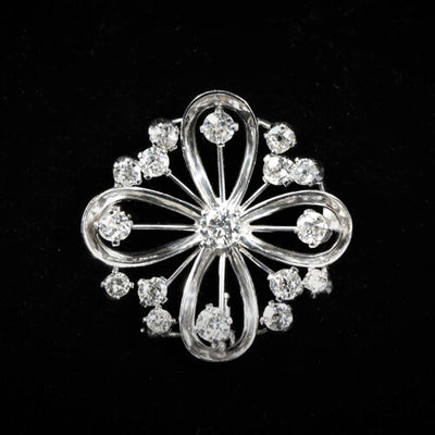 1950's Platinum 1.37 Carat Diamond Floral Brooch/Pendant