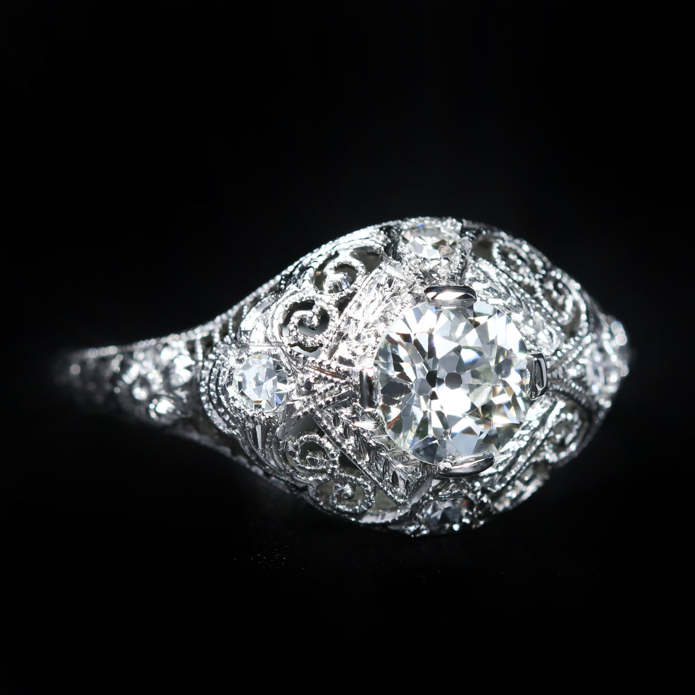 Art Deco Platinum 0.62 Carat Old Euorepan Cut Diamond Engagement Ring