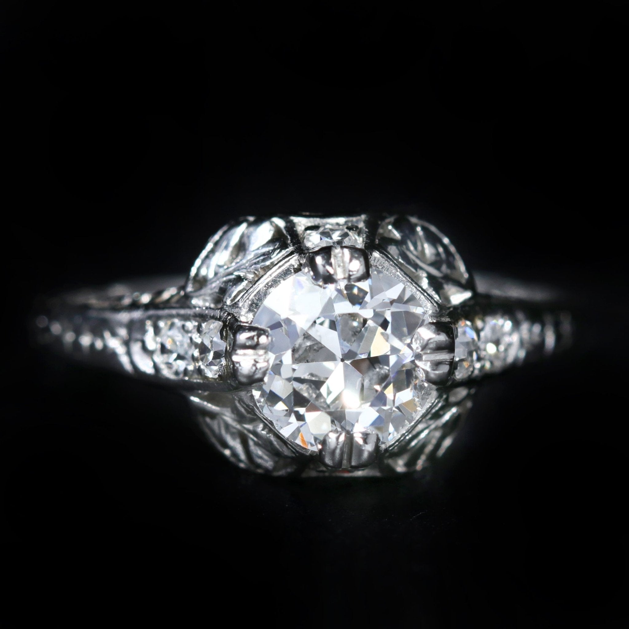 Art Deco Platinum 0.72 Carat Old European Cut Diamond Engagement Ring - Walton's Jewelry