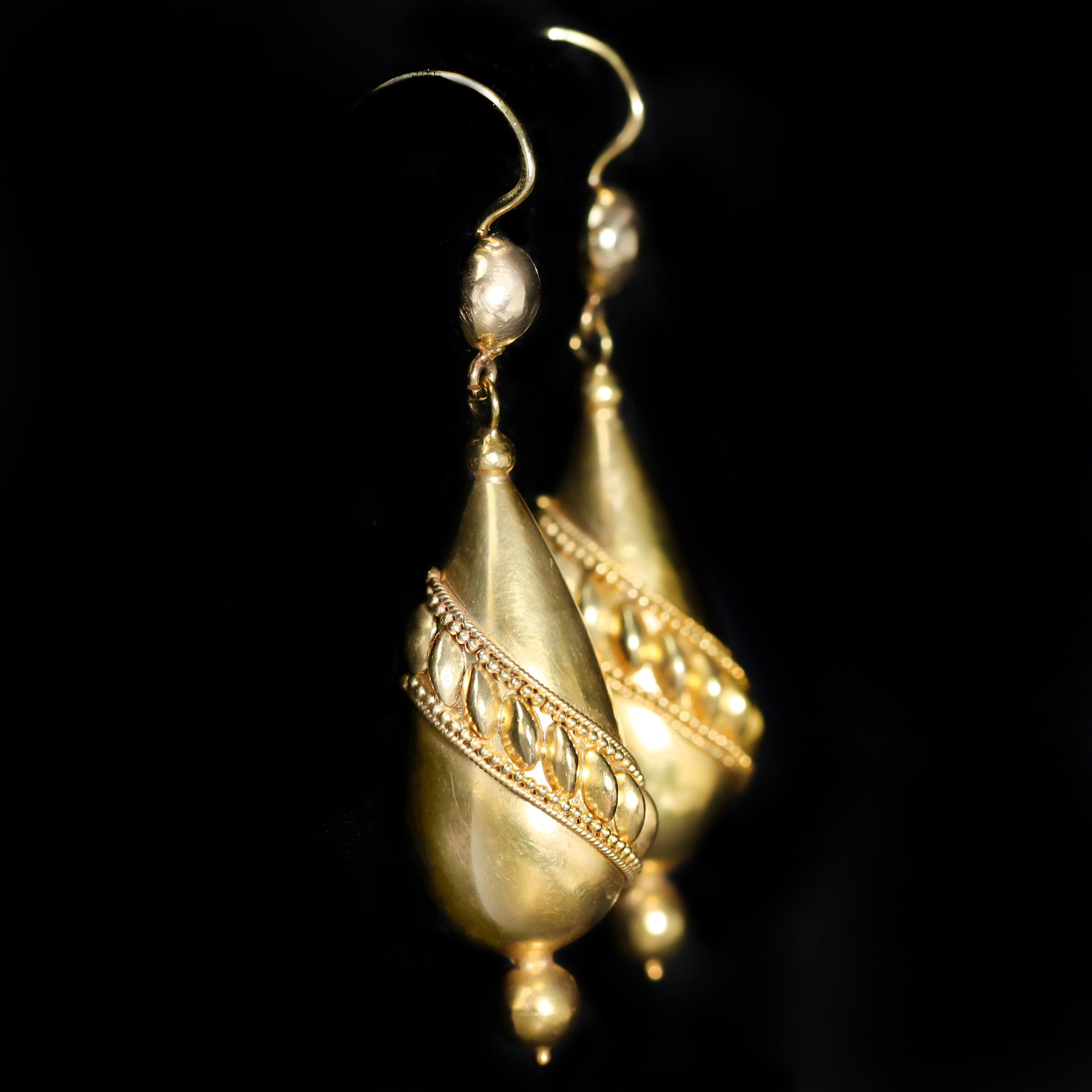 Victorian 18K Yellow Gold Etruscan Revival Dangle Earrings
