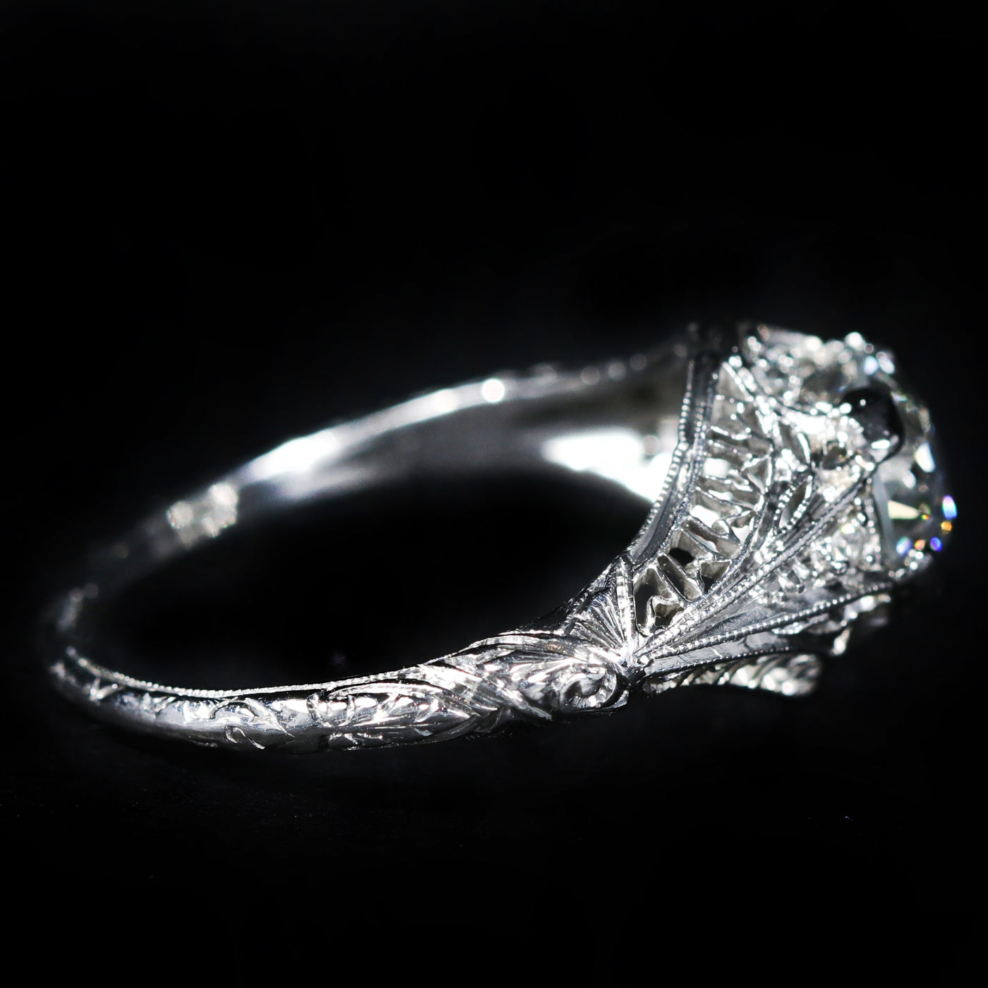Art Deco Platinum 1.10 Carat Old European Cut Diamond Engagement Ring