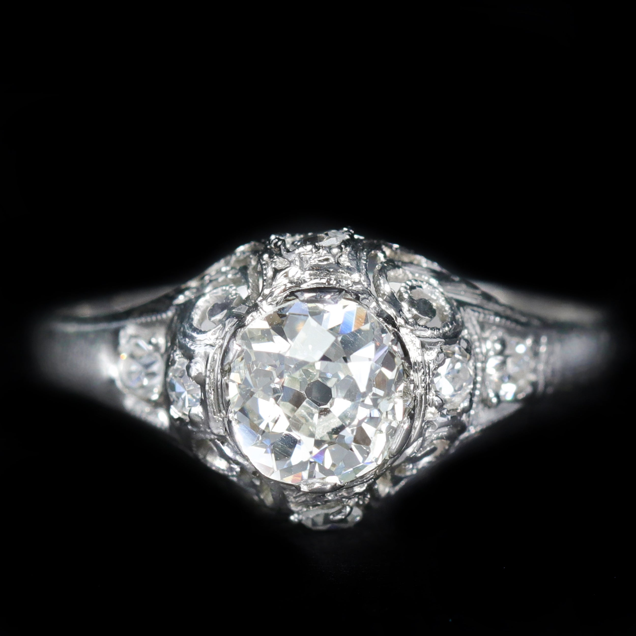 Art Deco 0.65 Carat Old Mine Cut Diamond Engagement Ring