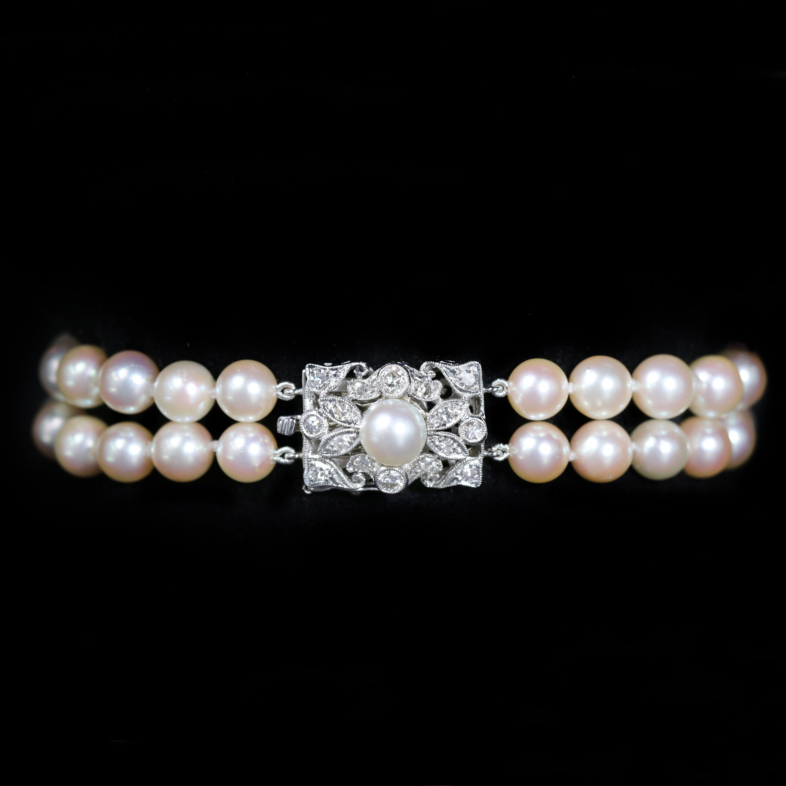 Estate 14K White Gold Pearl and Diamond Bracelet