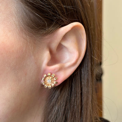 10K Yellow Gold 0.22 CTW Diamond Flower Earrings