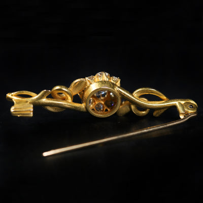 Victorian 18k Yellow Gold 1.50 CTW Old Mine Cut Diamond Bar Pin