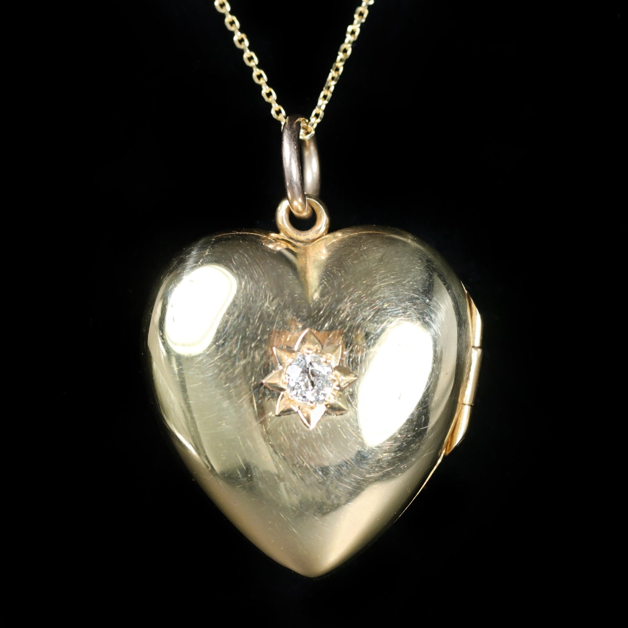 Victorian 0.25 Carat Old Mine Cut Diamond Heart Locket Pendant, Circa 1890 - Walton's Jewelry