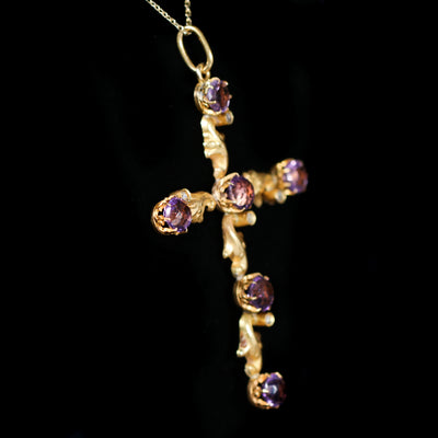 Art Nouveau 4.85 CTW Amethyst and Diamond Cross Pendant