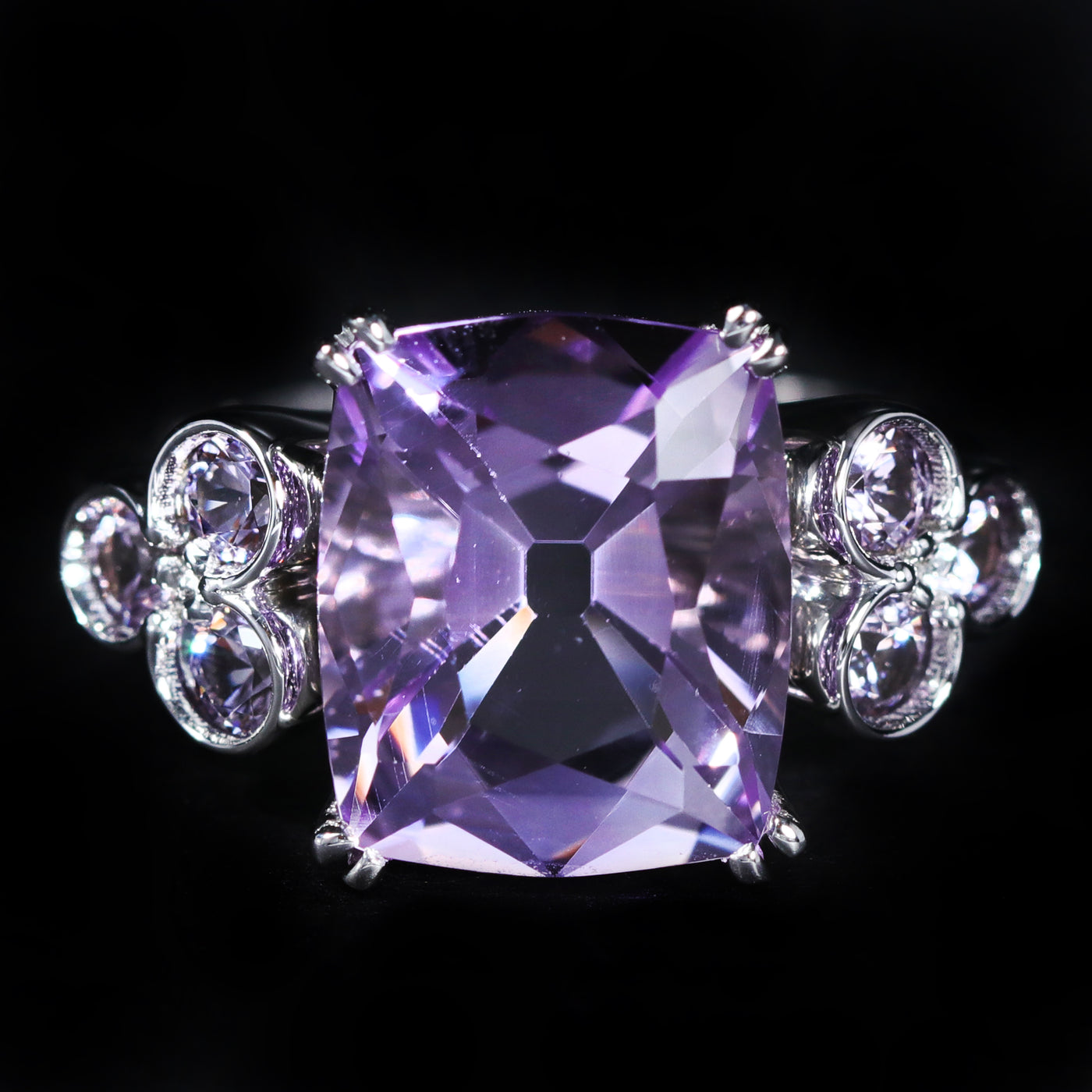 14K White Gold 4.95 Carat Amethyst and Spinel Ring