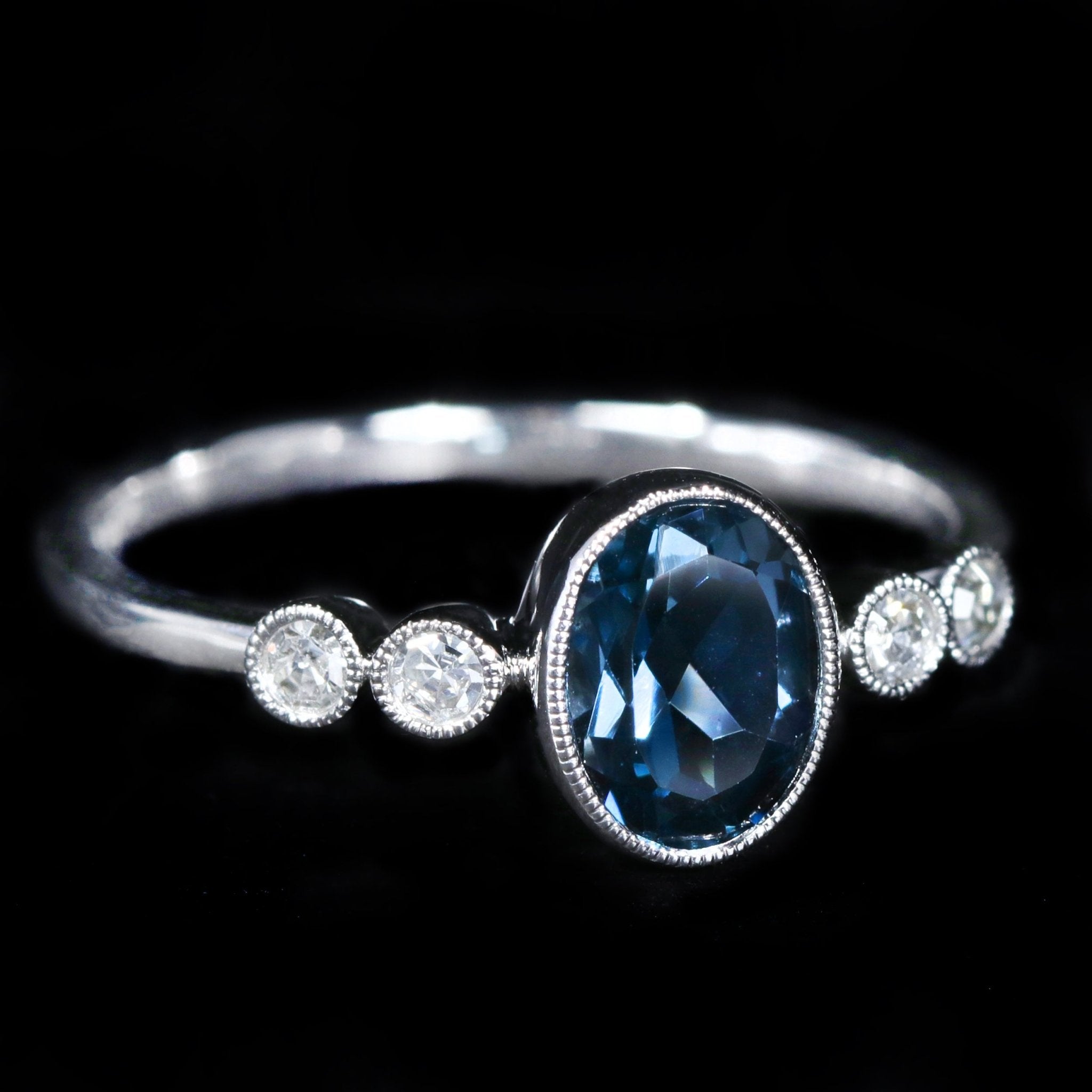 14K White Gold 0.90 Carat Blue Topaz and Diamond Ring - Walton's Jewelry