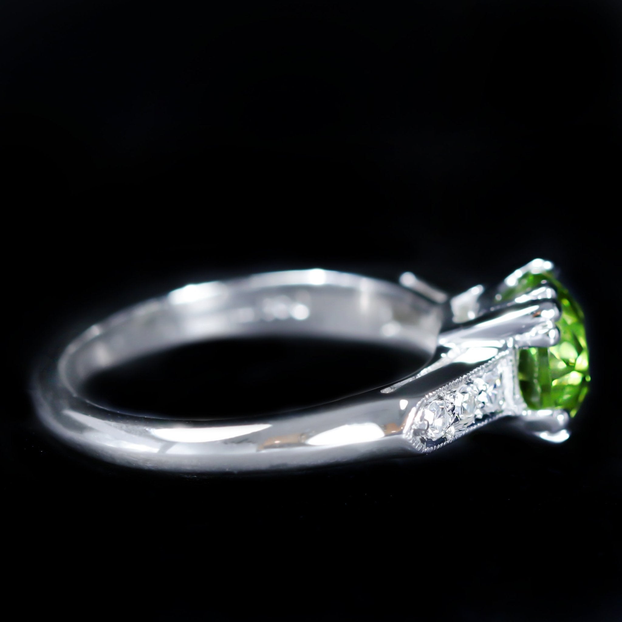 Estate Platinum 1.73 Peridot and Diamond Ring - Walton's Jewelry