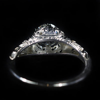 Art Deco 18K White Gold 0.70 Carat Old European Cut Diamond Engagement Ring