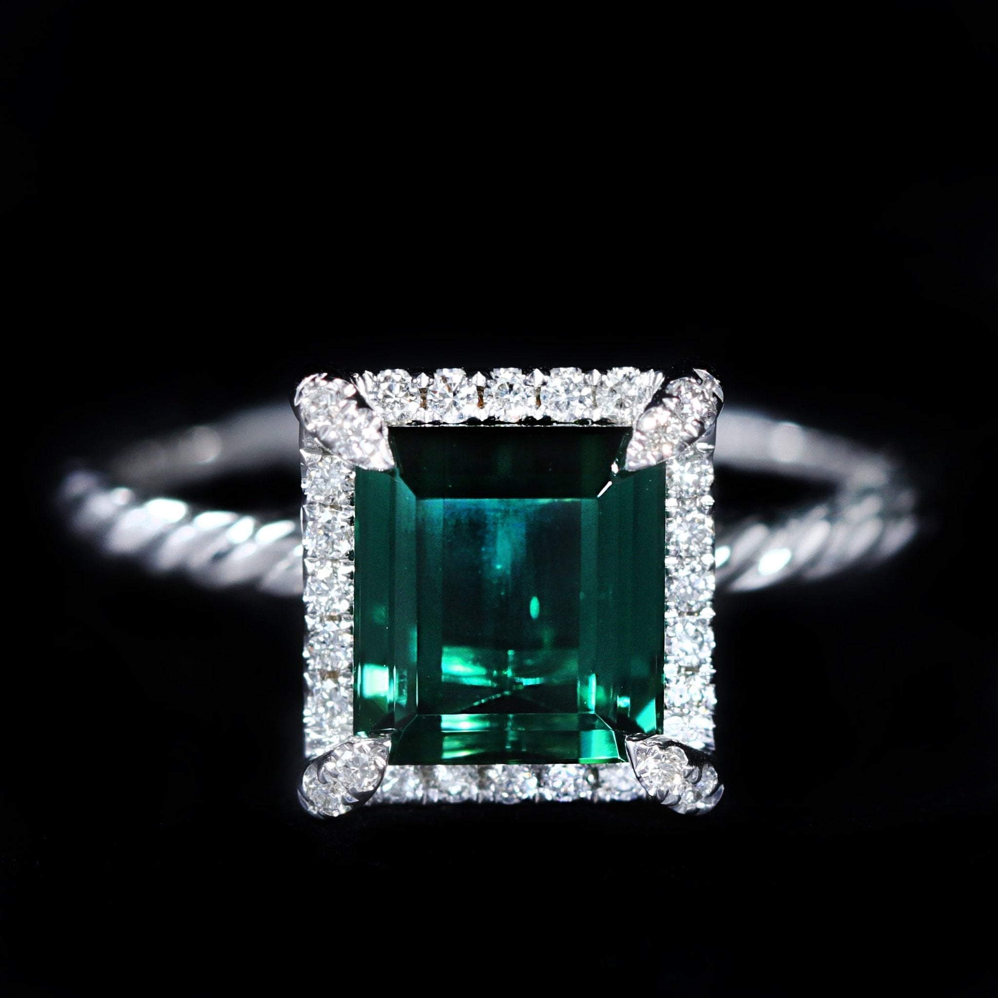 14K White Gold 2.36 Carat Green Tourmaline and Diamond Ring - Walton's Jewelry