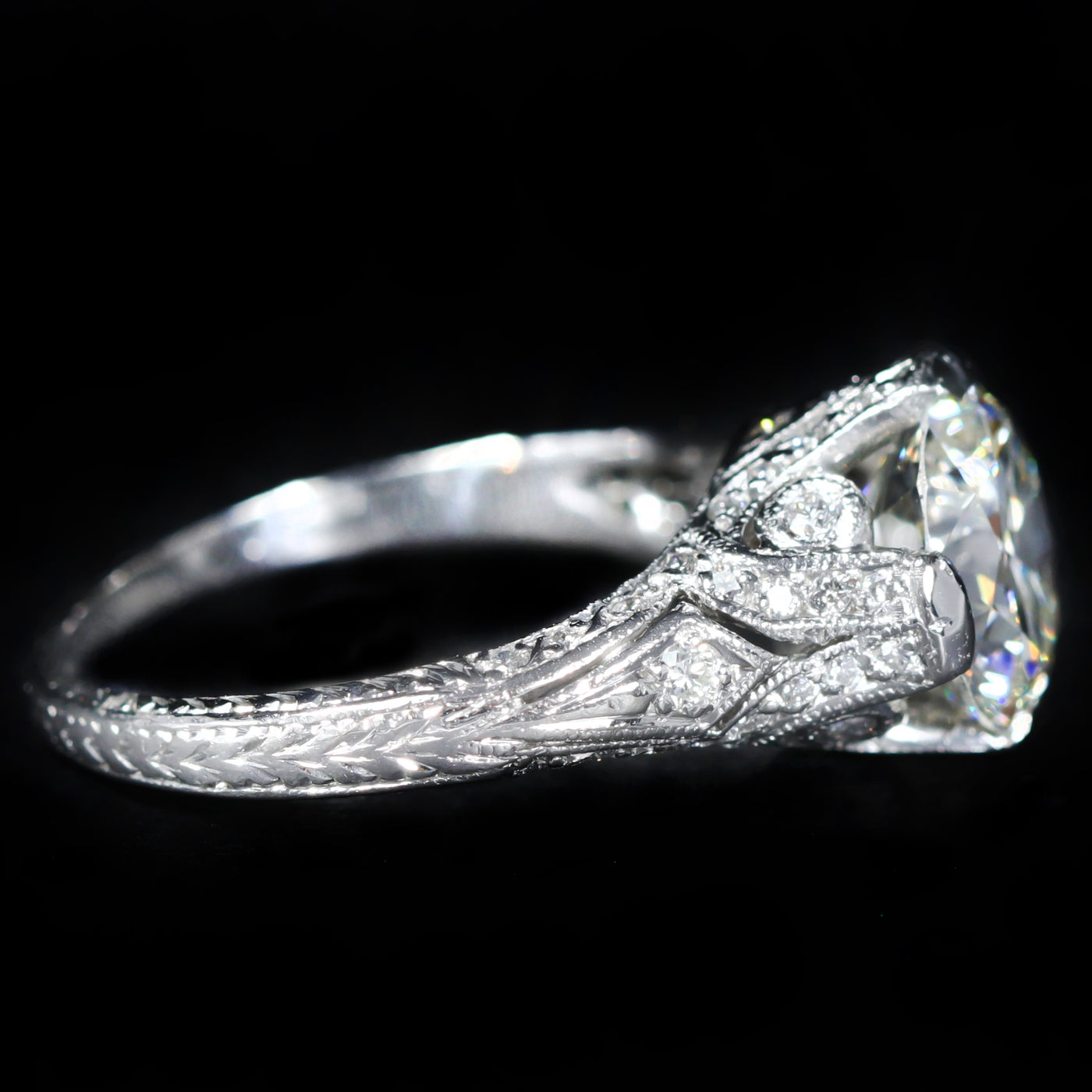 Estate Platinum 2.56 Carat Old European Cut Diamond Engagement Ring