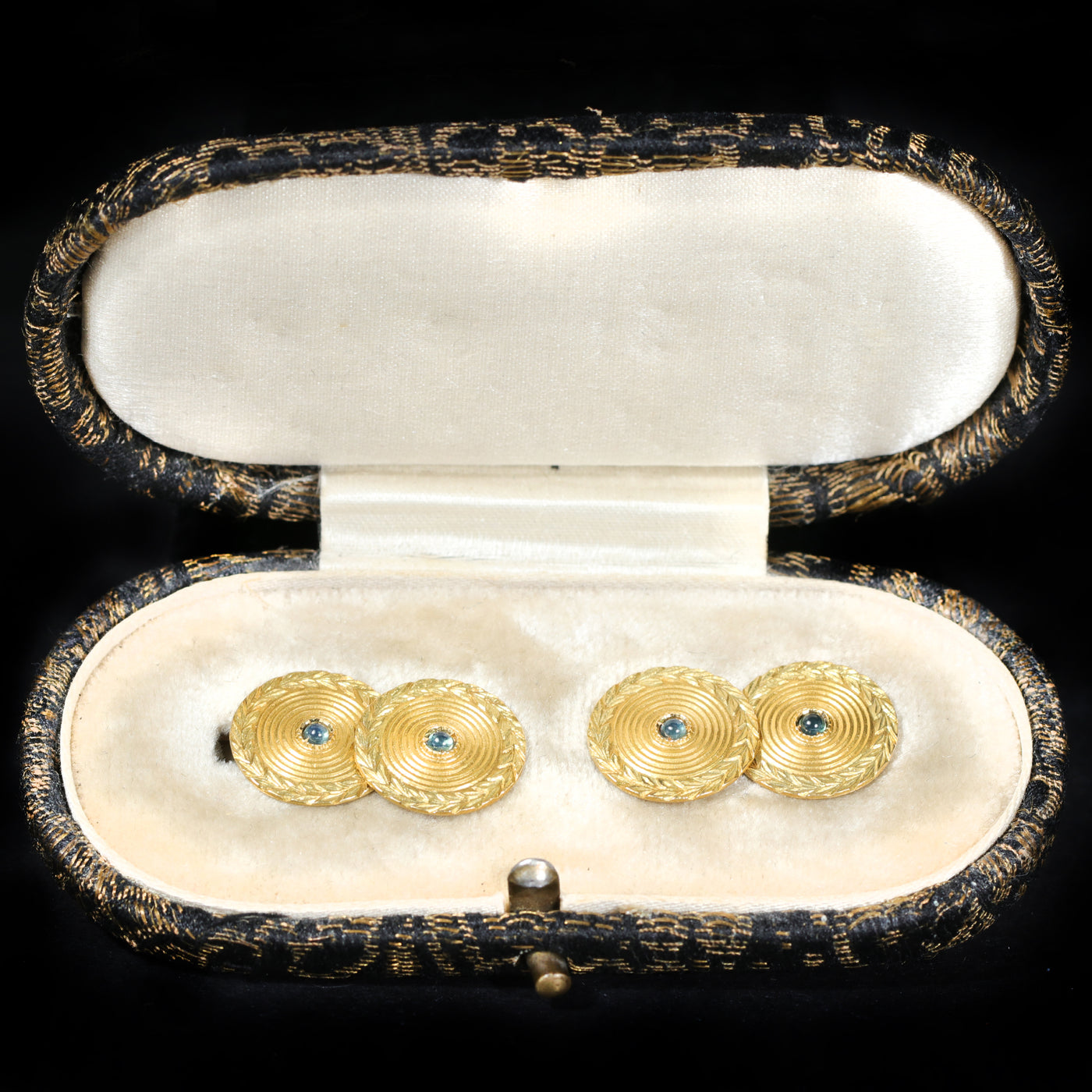 French Art Nouveau 18K Yellow Gold and Sapphire Cufflinks
