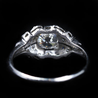 Art Deco Platinum GIA 0.87 Carat Old European Cut Diamond Engagement Ring