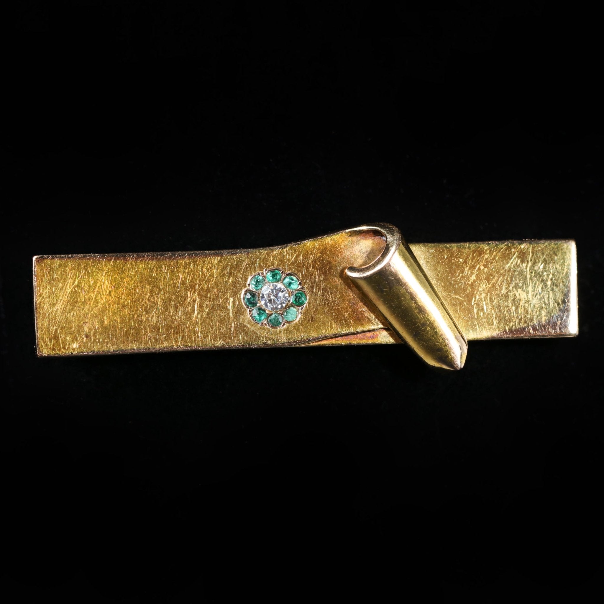 Victorian 18K Yellow Gold 0.06 Carat White Sapphire and Emerald Brooch - Walton's Jewelry