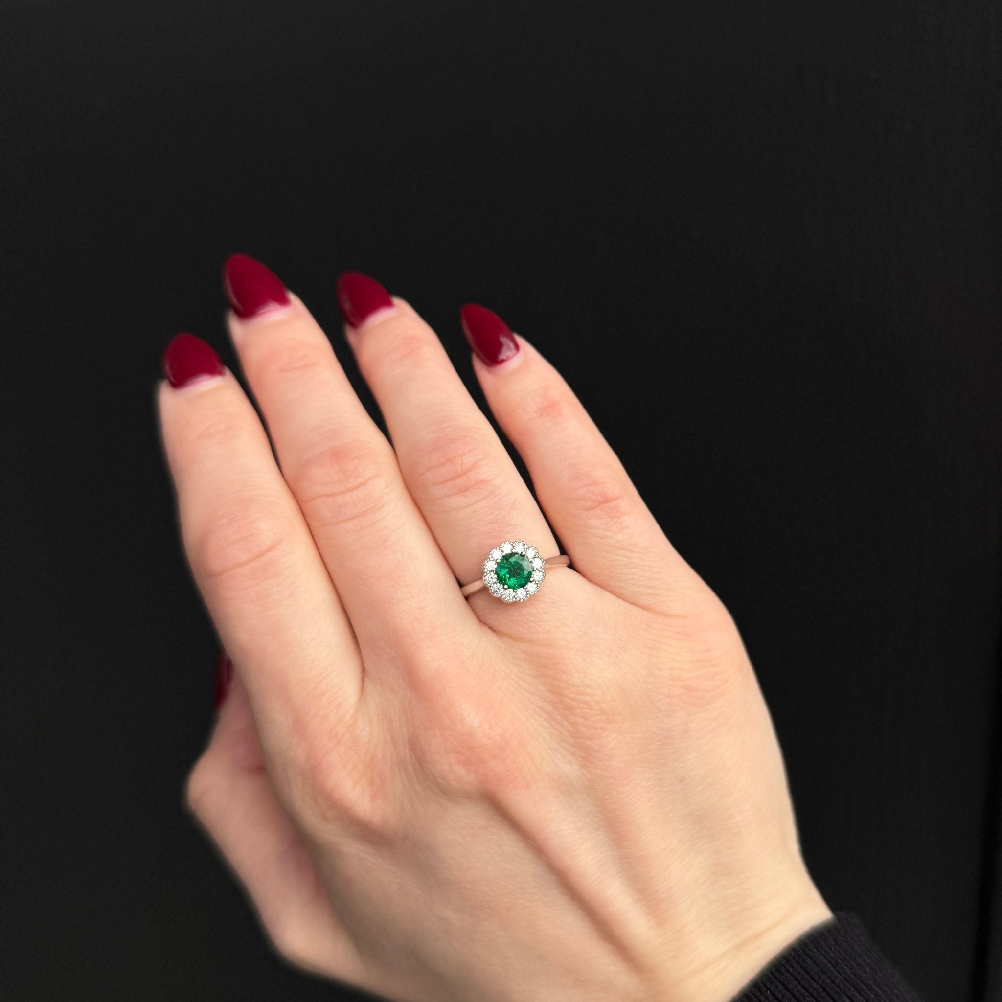 14K White Gold 0.78 Carat Emerald and Diamond Ring - Walton's Jewelry