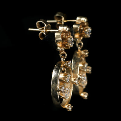 Estate 14K Yellow Gold 1.50 CTW Diamond Dangle Earrings