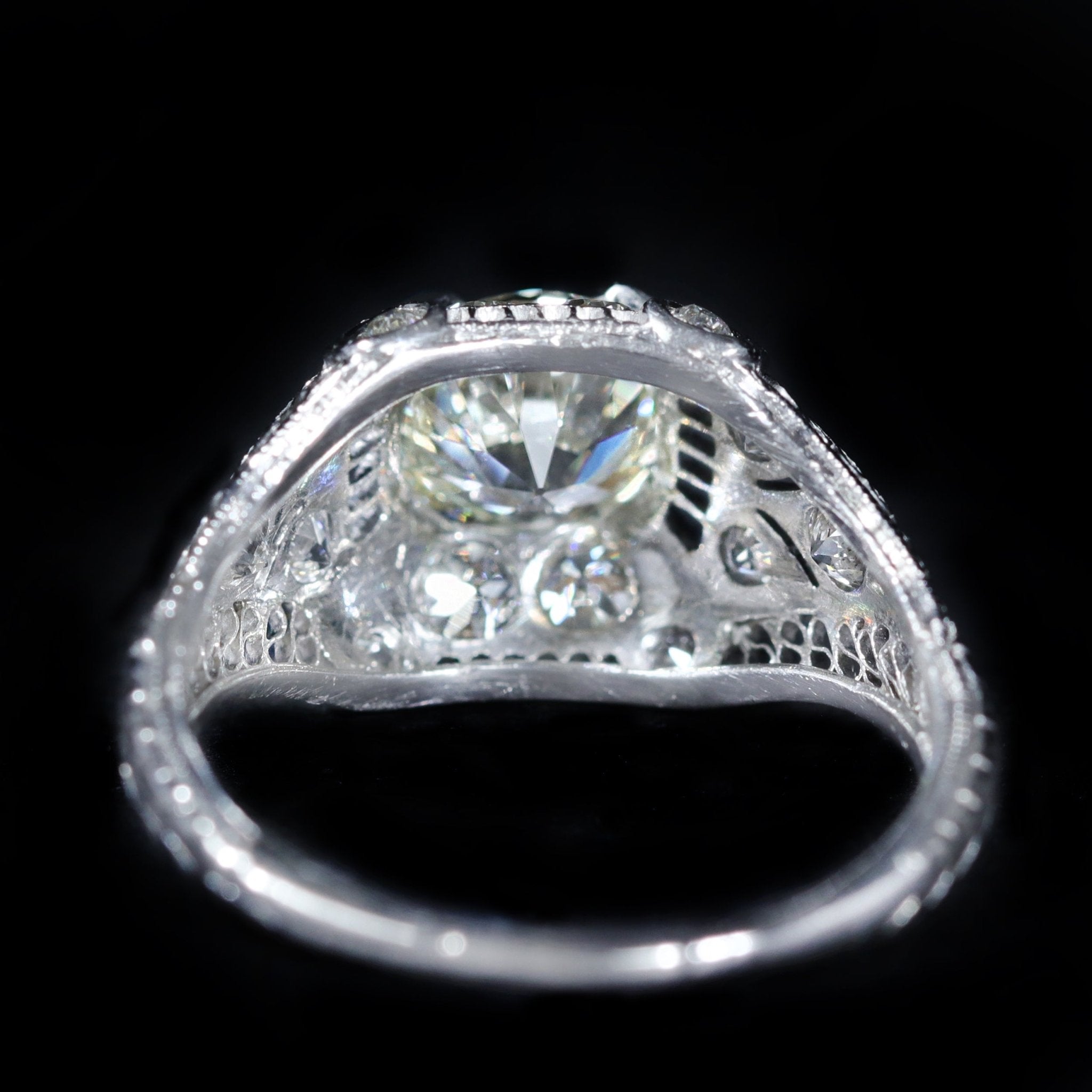 Art Deco Platinum 1.42 Carat Old European Cut Diamond Engagement Ring - Walton's Jewelry