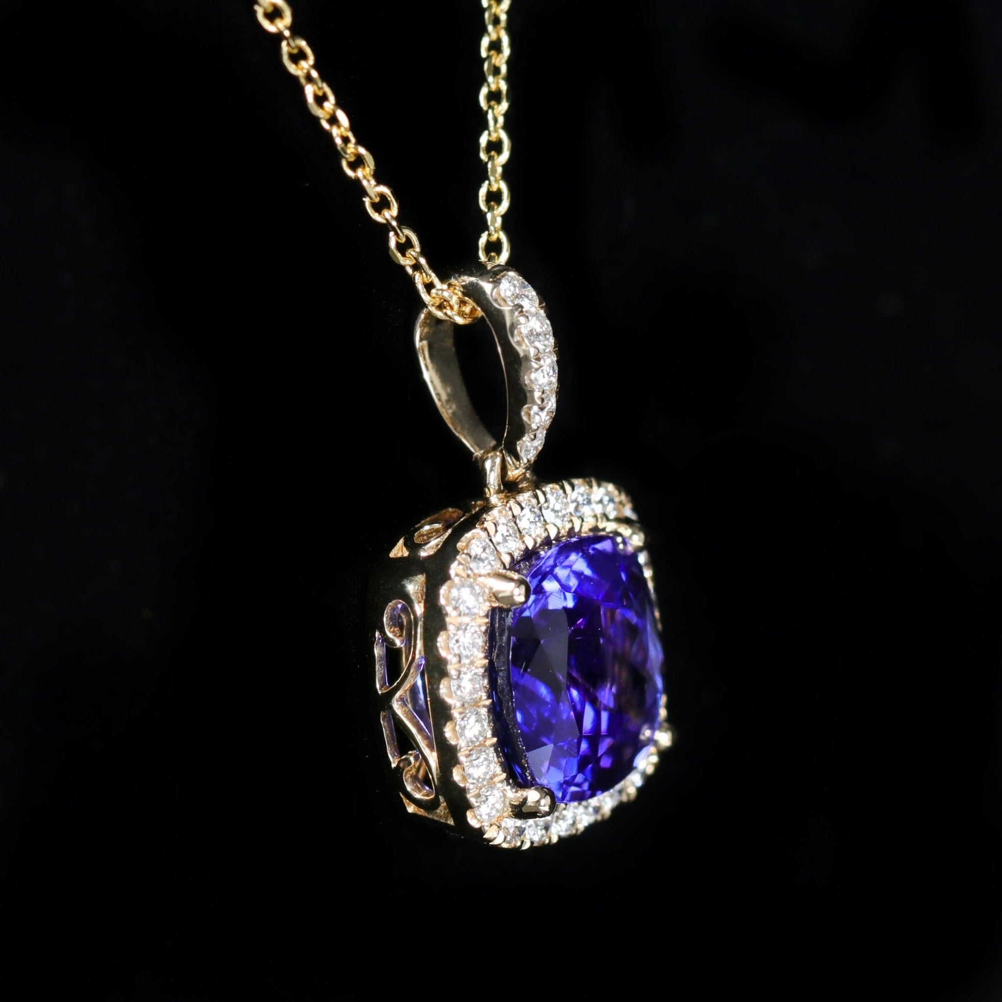 14K Yellow Gold 3.10 Carat Tanzanite and Diamond Pendant - Walton's Jewelry