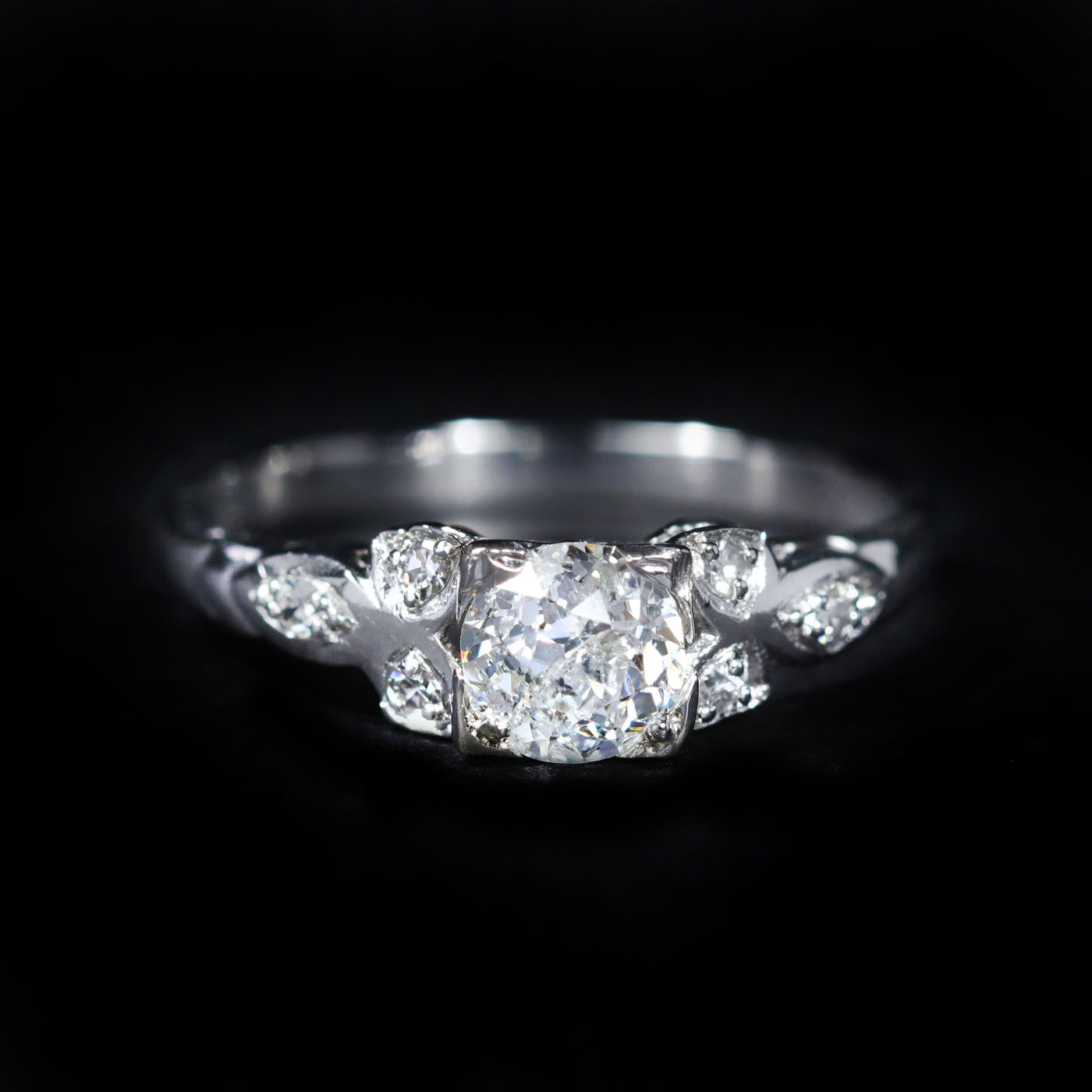 Art Deco Platinum 0.60 Carat Old European Cut Diamond Engagement Ring