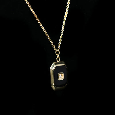 14k Yellow Gold Diamond and Black Enamel Necklace